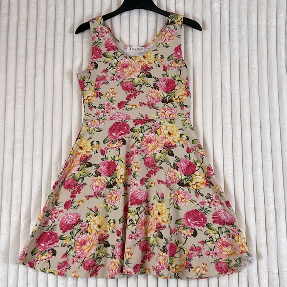 Tan Ware floral print fit flare skater midi dress sz L - Picture 1 of 6